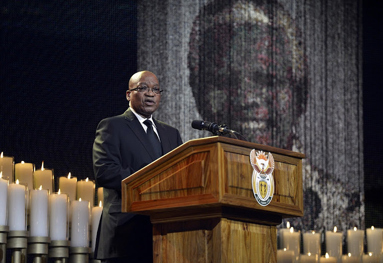 South Africa President Jacob Zuma speaking during the funeral ceremony for former South African President Nelson Mandela in Qunu.