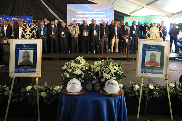 A memorial service held on December 6 for miners who died in an accident at an Implats operation in Rustenburg. Picture: THAPELO MOREBUDI.