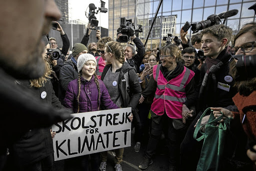Climate activist Greta Thunberg at the seventh Brussels youth climate march in Belgium in February 2019.