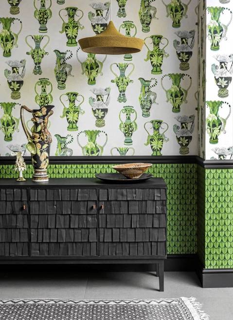 'Khulu Vases' (above) and 'Narina' (below) from Cole & Son's Ardmore wallpaper collection