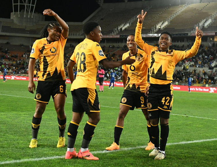 Kaizer Chiefs players celebrate the goal by Mduduzi Shabalala during their DStv Premiership match against SuperSport United at Peter Mokaba Stadium in Polokwane.