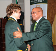 Patrick Lambie and President Jacob Zuma during the Springbok RWC squad and management meet
President Jacob Zuma at the Presidential Guest House on August 29, 2011 in Pretoria