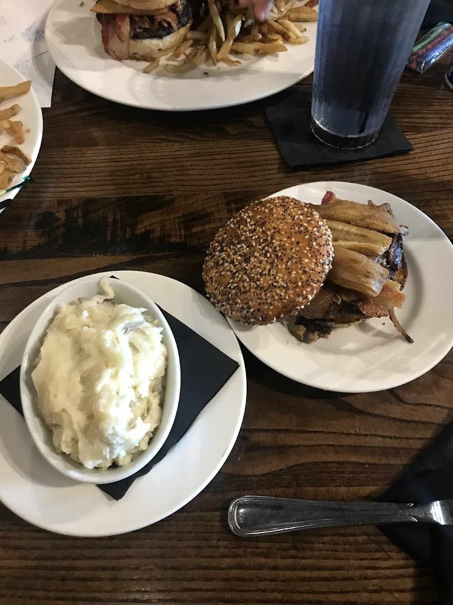 Elvis burger and sauteed onion mashed potatoes