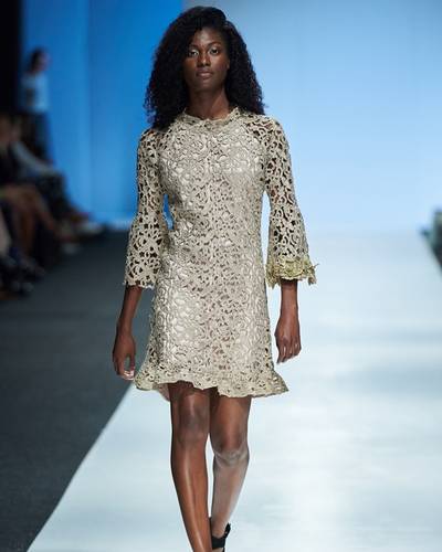 Shana Morland was one of several designers who featured lace brocade in her collection