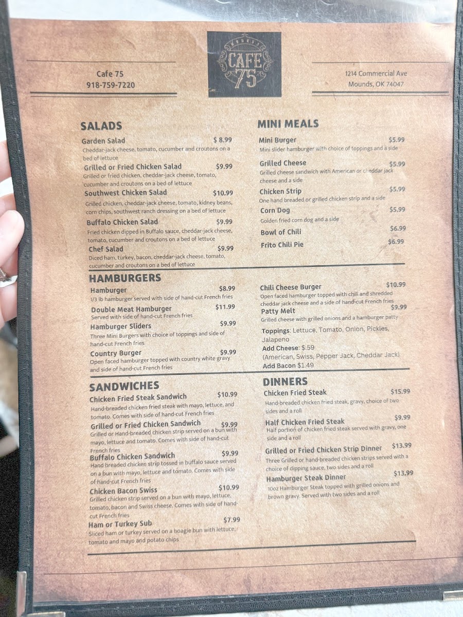 Cafe 75 gluten-free menu