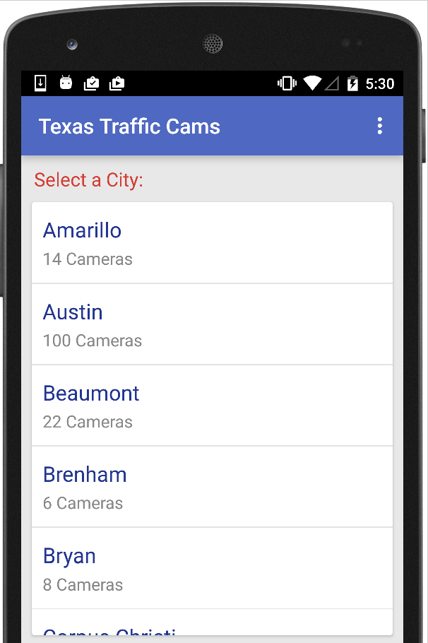 Android application Texas Traffic Cameras Live screenshort