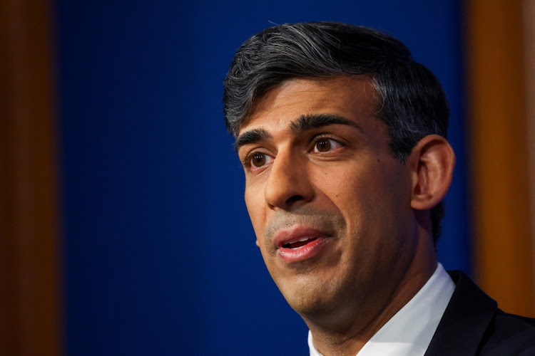 British Prime Minister Rishi Sunak attends a press conference at Downing Street in London, UK, on April 22 2024.