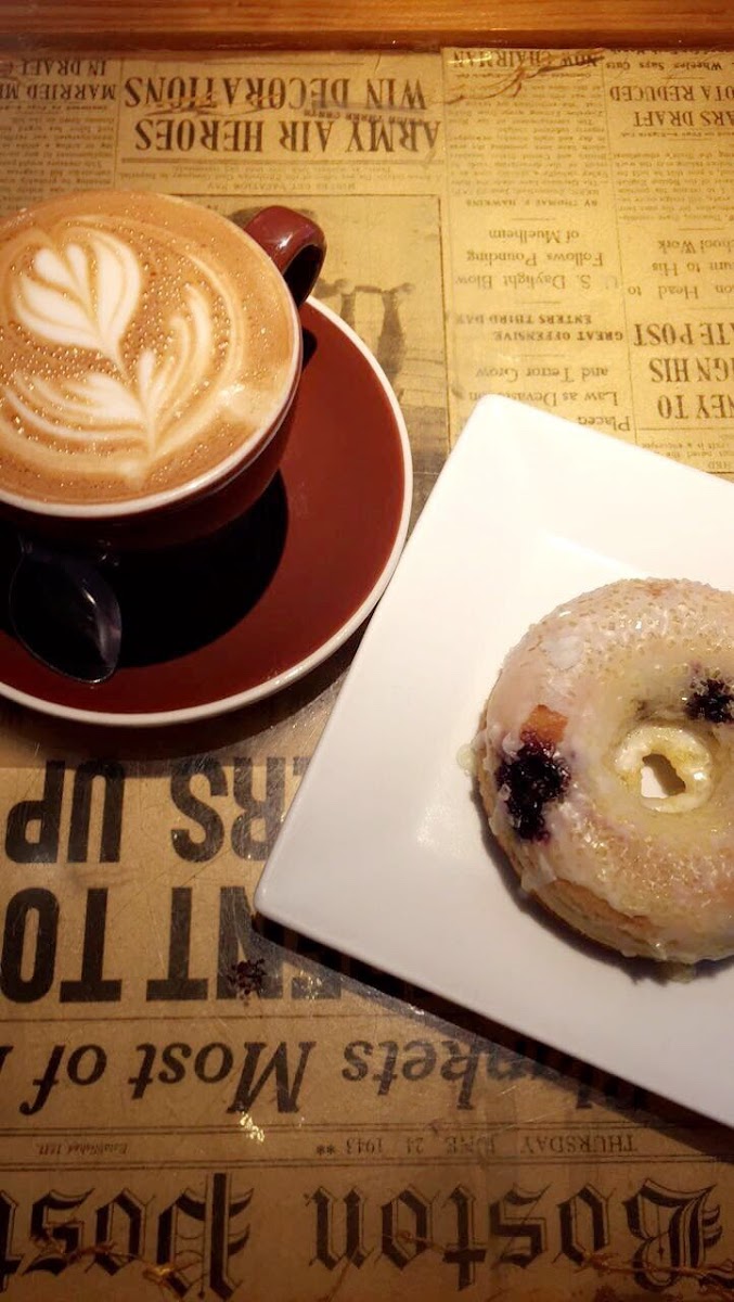 Blueberry donut with lemon glaze and a cappuccino!