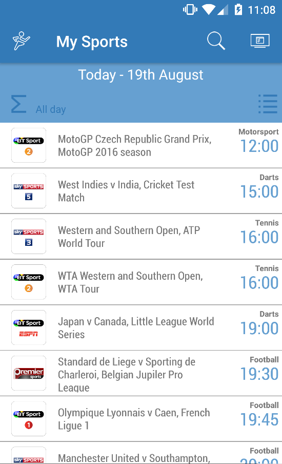 Android application UK Live Sport TV Guide screenshort
