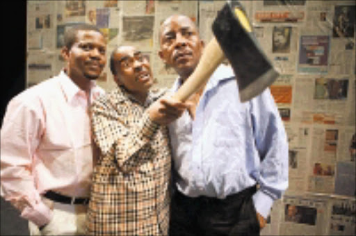 SO FUNNY: Roelf Matlala, Tshallo Chokwe and Peter Mashigo in Mr Flatnose. Cicra 2008. Pic. Unknown.