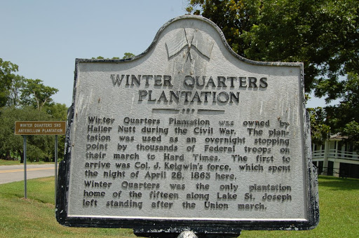 Winter Quarters Plantation was owned by Haller Nutt during the Civil War. The plan- tation was used as an overnight stopping point by thousands of Federal troops on their march to Hard Times. The...