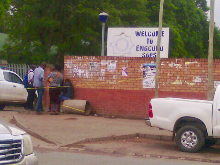 The scene outside the police station where a gang of gunmen shot and killed seven police officers and one soldier inside the Ngcobo police station.
