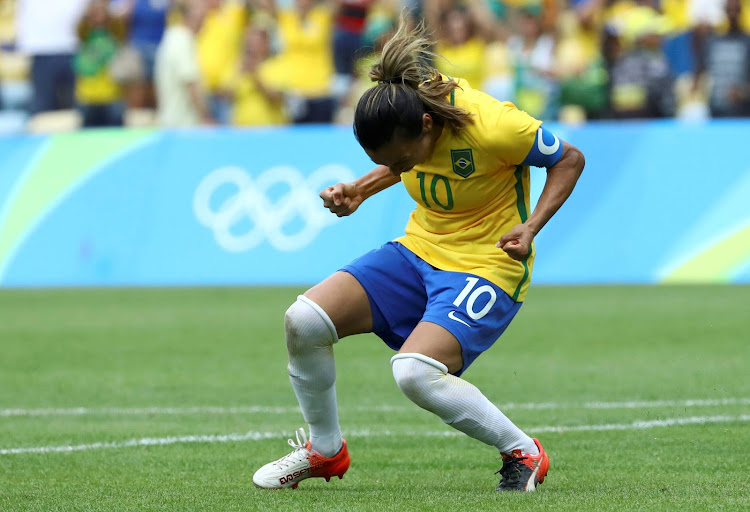 Marta of Brazil reacts in a past World Cup action
