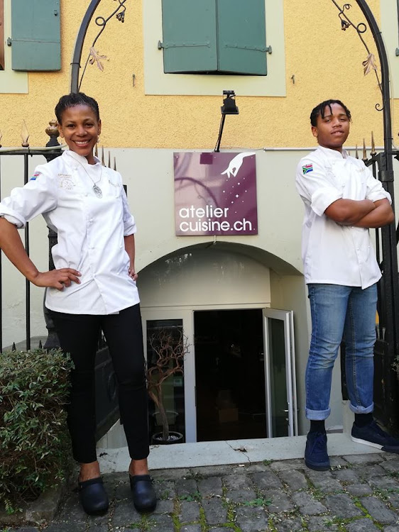 Abigail Mbalo and her son, who is also her sous chef, in Switzerland.