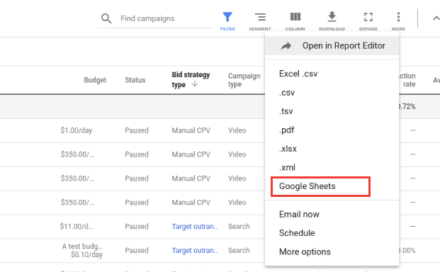 Export to Google Sheets