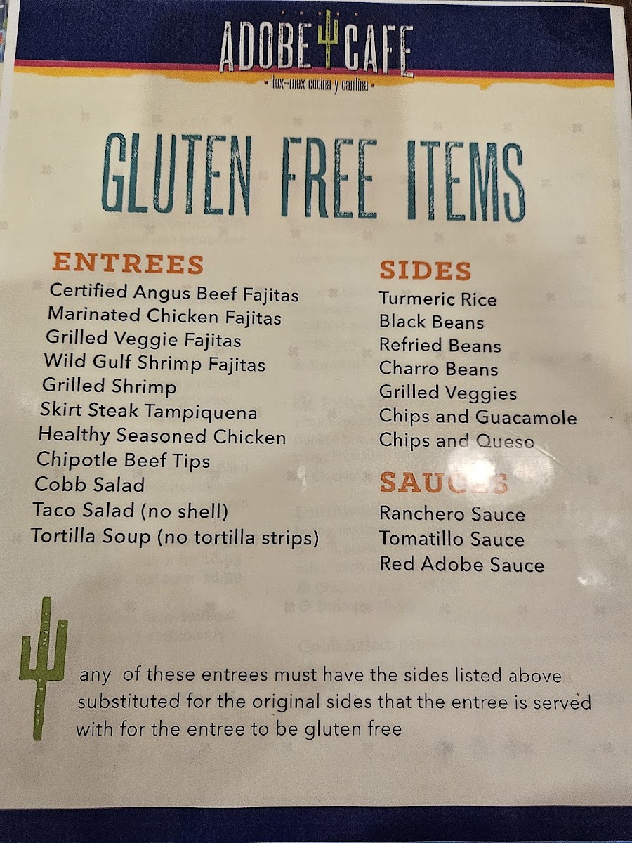 Gluten free menu