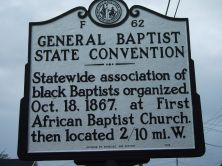 Statewide association of black Baptists organized, Oct. 18, 1867, at First African Baptist Church, then located 2/10 mi. W.Plaque via North Carolina Highway Historical Marker Program, and is used...