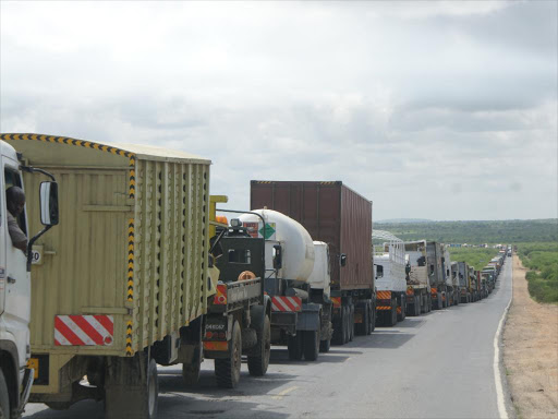 A file photo of a heavy traffic jam on Nairobi-Mombasa road caused by a diversion. /FILE