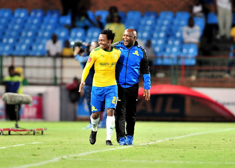 Brighton and Hove Albion new striker Percy Tau and his former coach Pitso Mosimane.