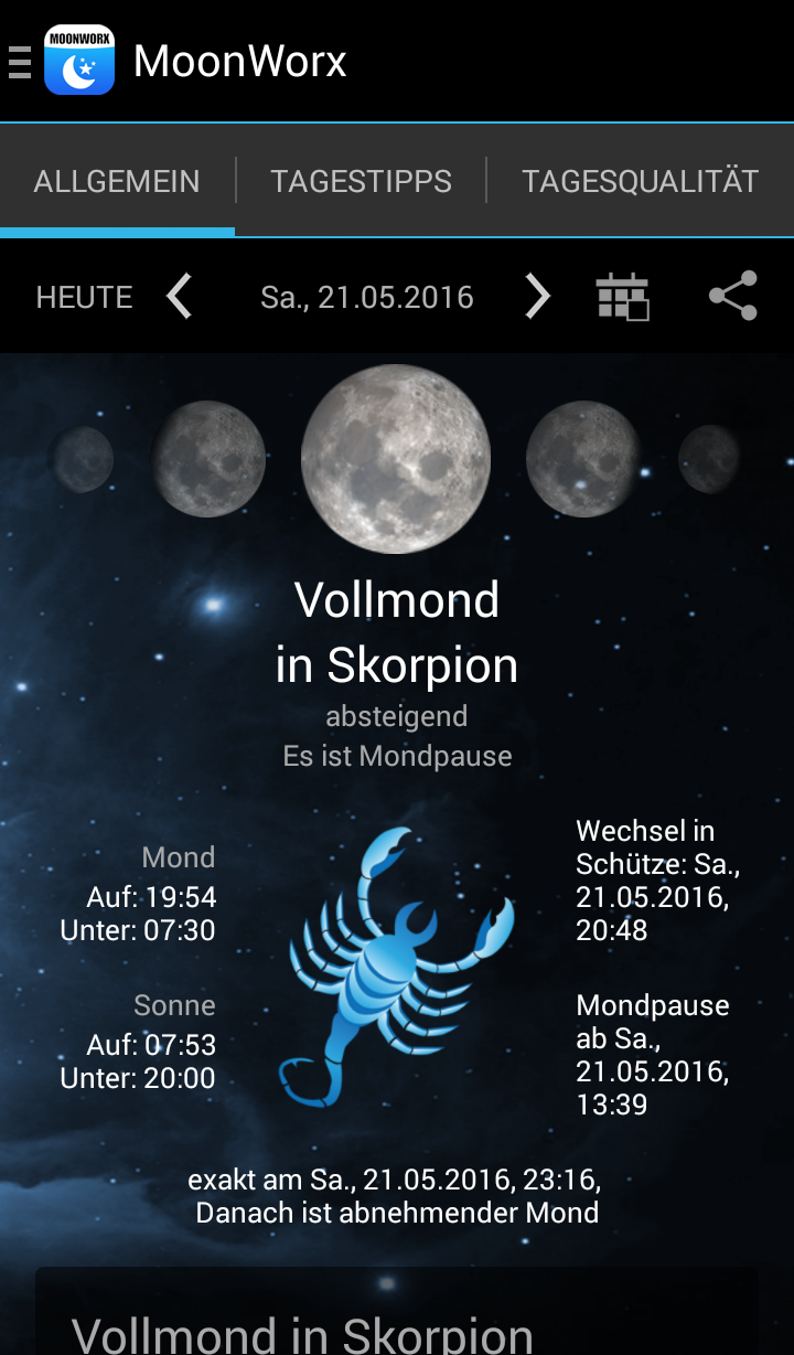 Android application MoonWorx lunar calendar screenshort