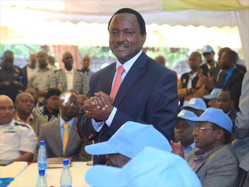 Wiper leader Kalonzo Musyoka addresses leaders from Kisii and Nyamira counties at the party's office in Nairobi, January 23, 2017. /VICTOR IMBOTO
