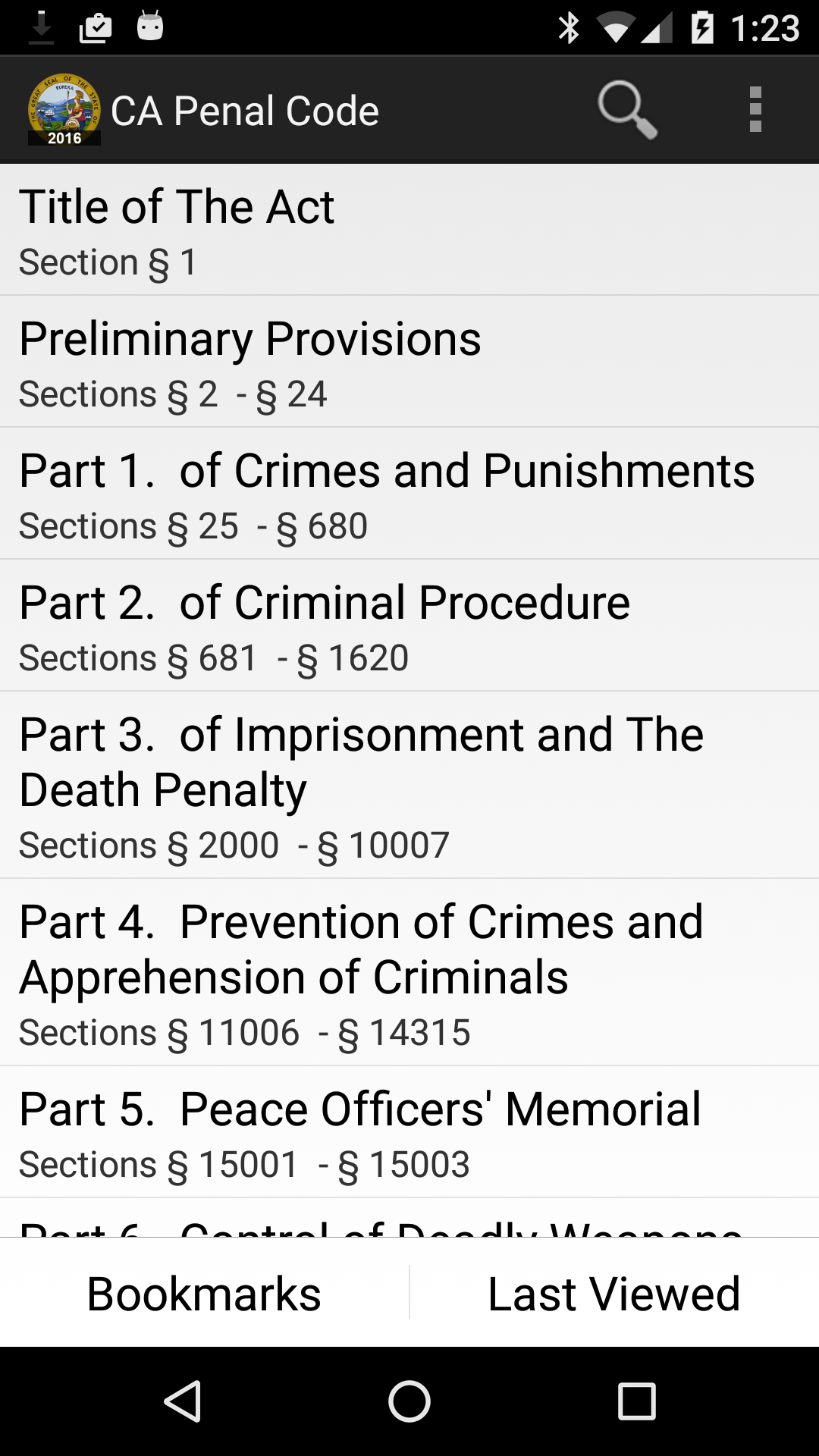 Android application 2016 CA Penal Code screenshort