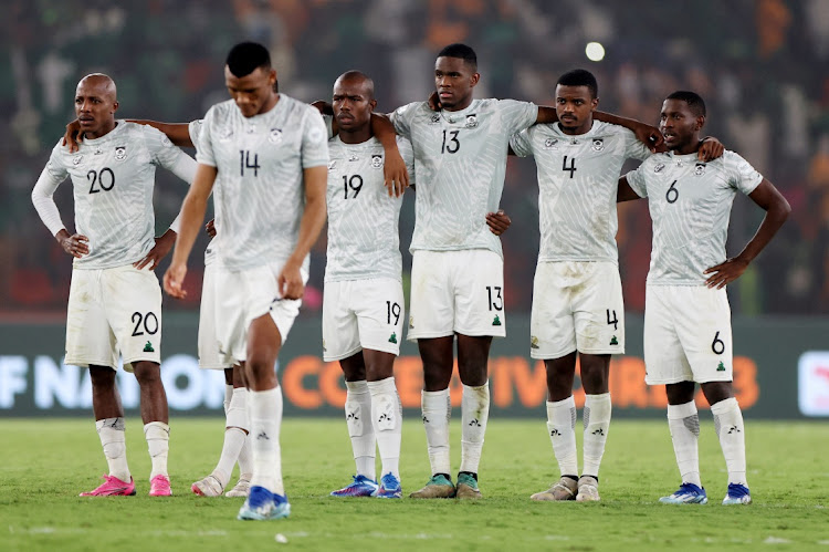 Bafana Bafana players during the penalty shootout in their Africa Cup of Nations semifinal against Nigeria. Picture: SIPHIWE SIBEKO/REUTERS