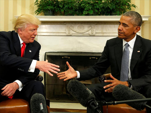 US President-elect Donald Trump with outgoing President Barack Obama in the Oval Office of the White House in Washington on November 10 /REUTERS