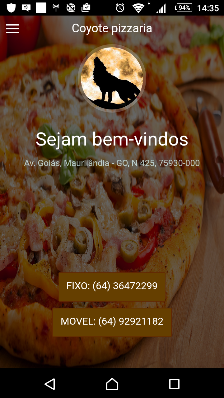 Android application Coyote Pizzaria Cardápio screenshort