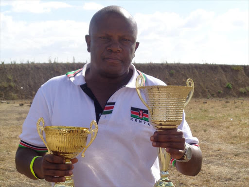 Robert Nyamongo, overall winner and the experts category at the Sports Station Practical Pistol Shooting competition in Nanyuki.