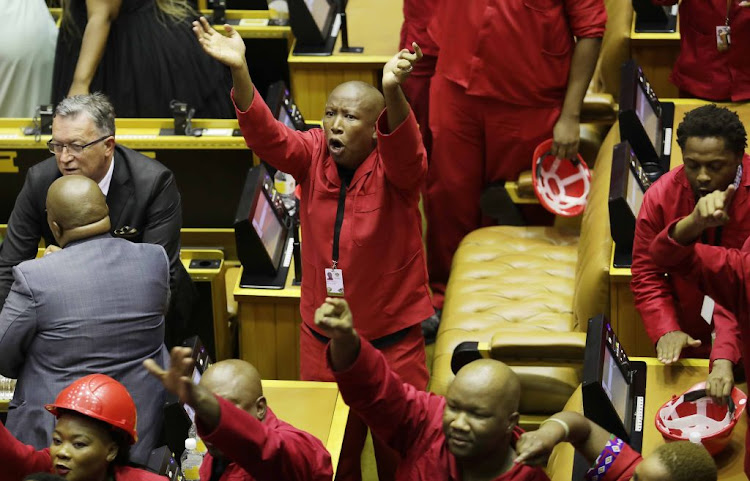 EFF leader Julius Malema and his party disrupted President Cyril Ramaphosa's state of the nation address in the National Assembly, Cape Town, on February 13 2020.
