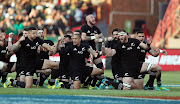 The All Blacks perform the Haka during the Rugby Championship match between South Africa Springboks and New Zealand All Blacks at Loftus Versfeld Stadium. on October 6, 2018 in Pretoria, South Africa. 