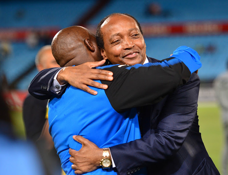 Mamelodi Sundowns owner and president Patrice Motsepe (R) wants head coach Pitso Mosimane (L) to have longevity at the cash-rich club.