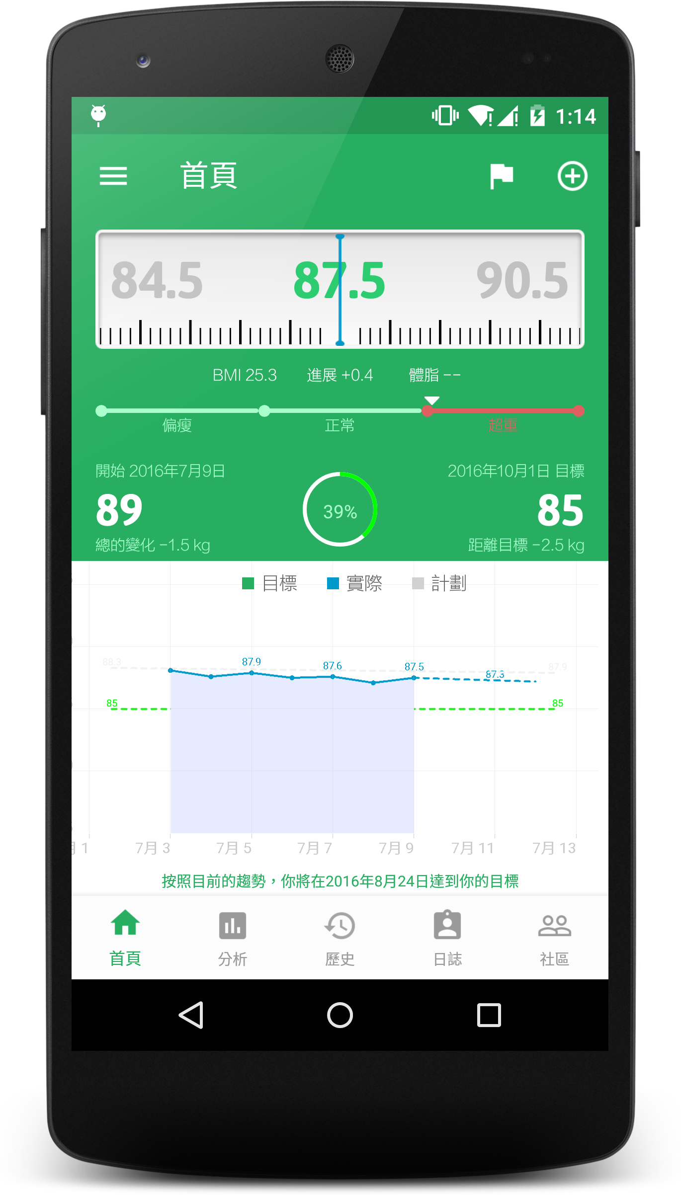 Android application Weight Track Assistant screenshort