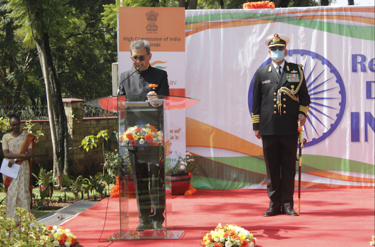 Indian High Commissioner to Kenya Dr Virander Paul during the country's Republic Day celebrations at his official India House residence on January 26, 2022