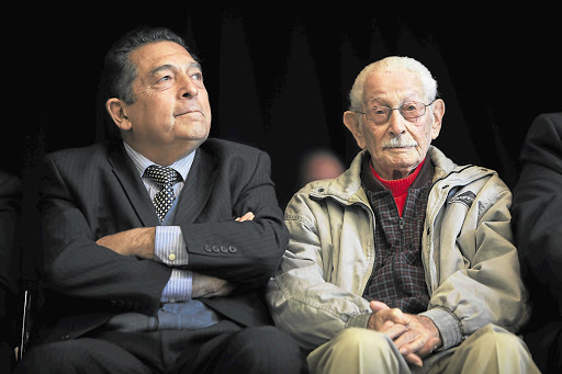 Former administrator Ali Bacher, left, with Norman Gordon, the oldest living Test cricketer, who turned 100 yesterday. Gordon played in the Timeless Test Picture: JAMES OATWAY