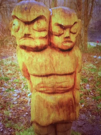 Twin Trolls Wood Sculpture