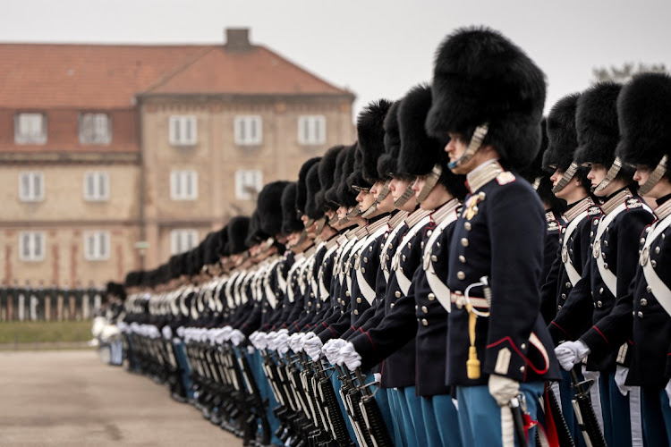 Troops on parade at the Livgarden Barracks in Copenhagen, Denmark, March 13 2024. Picture: REUTERS/Ritzau Scanpix/Mads Claus Rasmussen