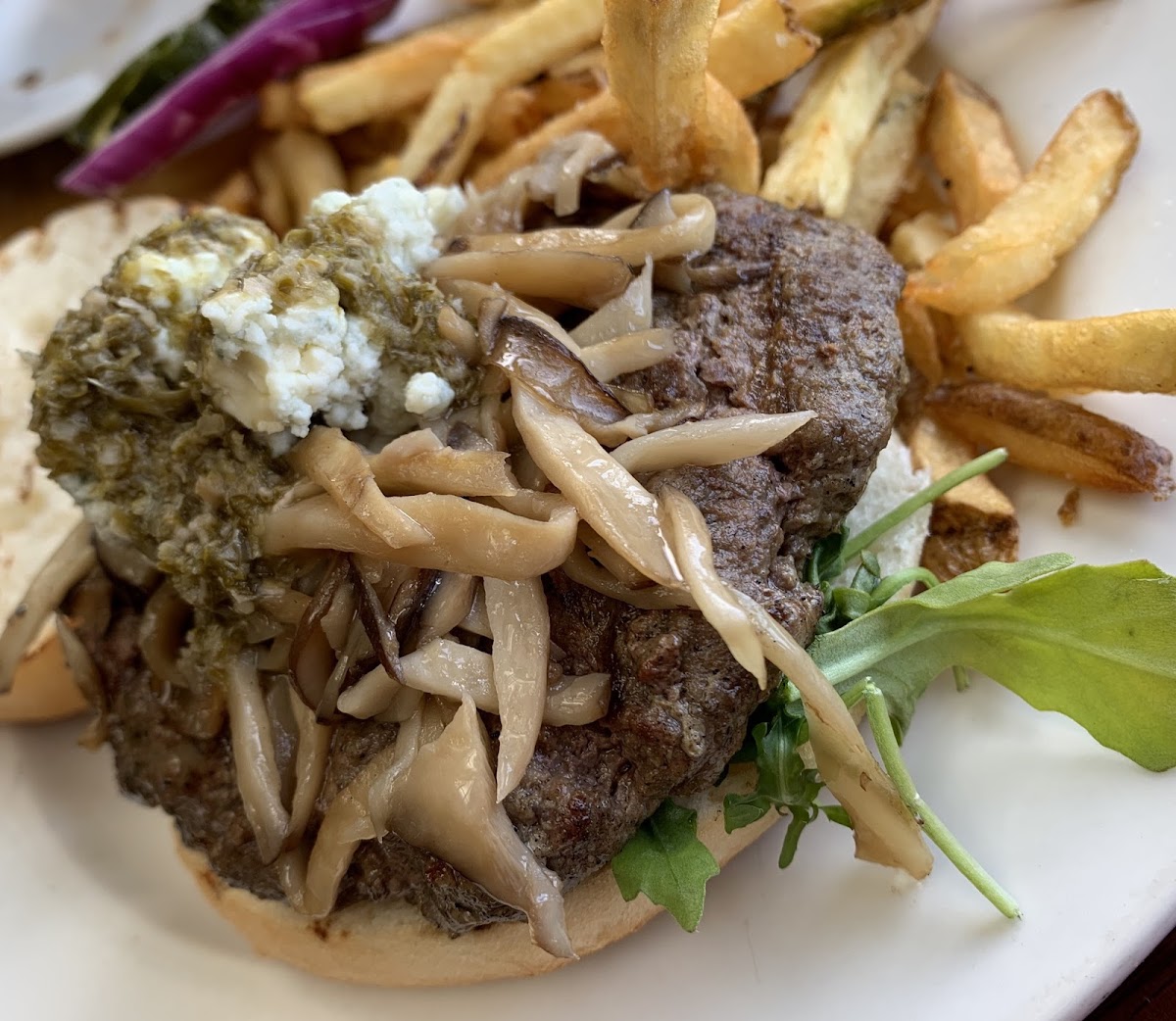 Steakhouse burger and French fries