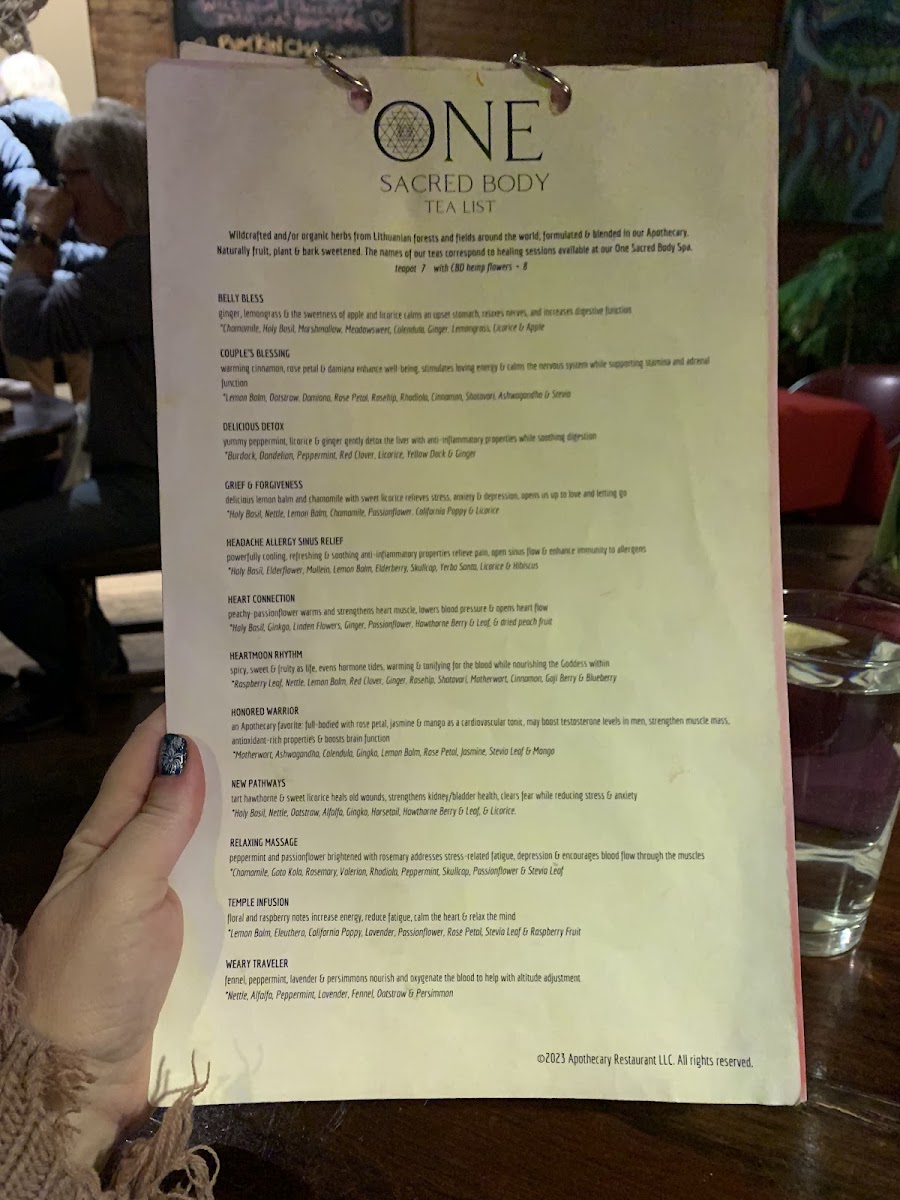 Apothecary Restaurant gluten-free menu