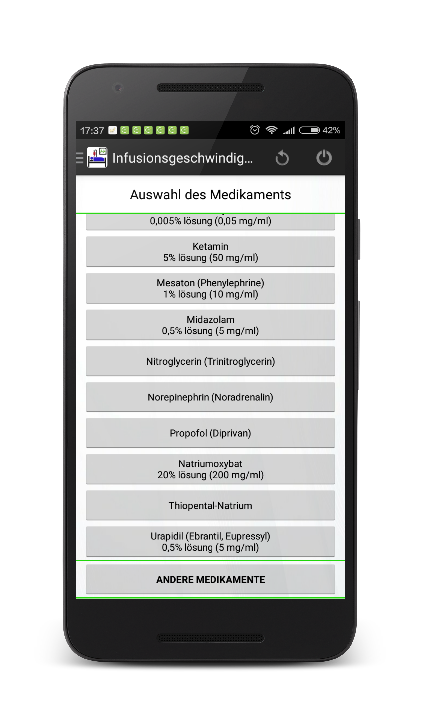 Android application Infusion rate calculator PRO screenshort