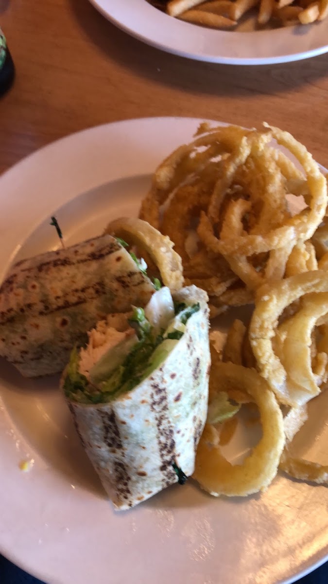 Chicken Cesar wrap with onion rings—ALL GF