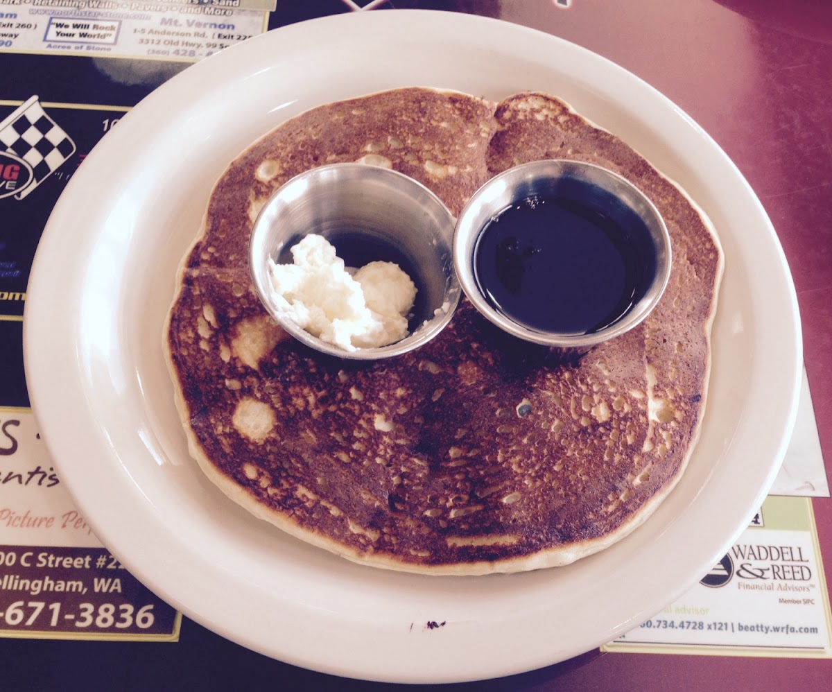 Pamela's Gluten Free Pancake with syrup and butter.