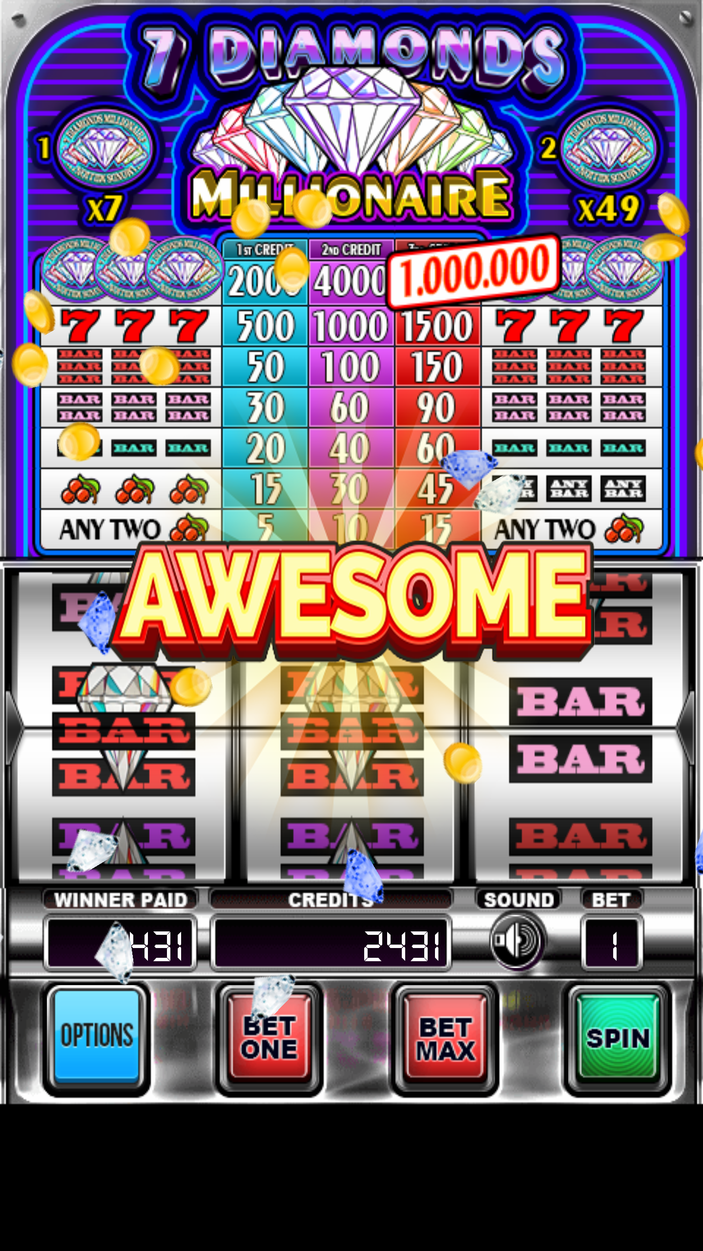 Android application 7 Diamonds Millionaire Slot screenshort