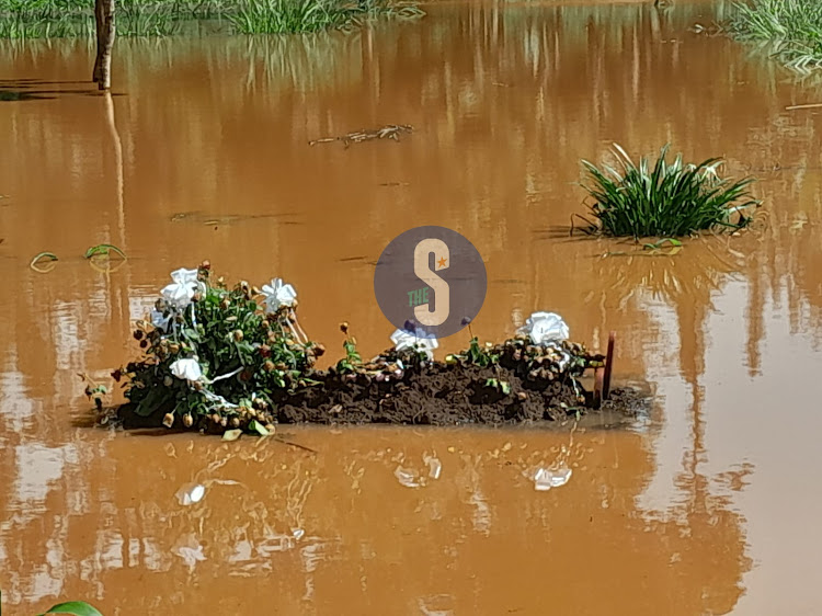 Graves submerged in floods at Mwea village in Gatundu North on May 7, 2024