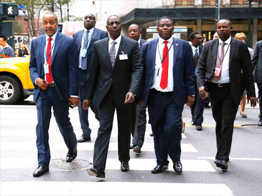 Deputy President William Ruto (C) arrives for the East African heads of state and CEOs roundtable in New York yesterday/CHARLES KIMANI/ DPPS
