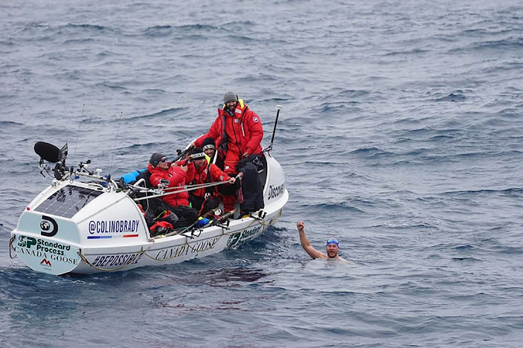 SA swimming endurance athlete Cameron Bellamy in the icy waters buck naked.