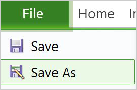 Opzione Salva con nome nel menu File nella versione 2010.