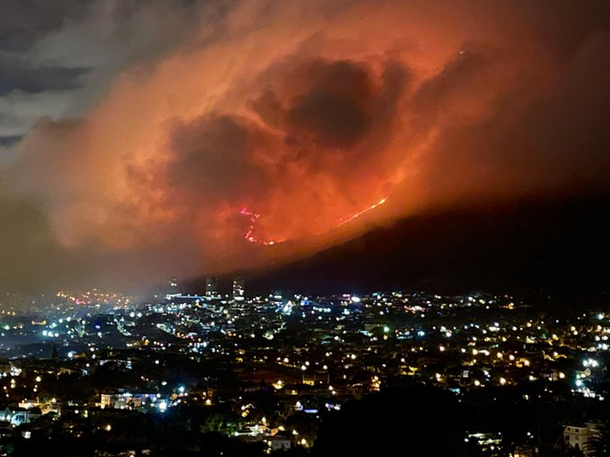 Strong overnight winds fanned the blazes in Cape Town.