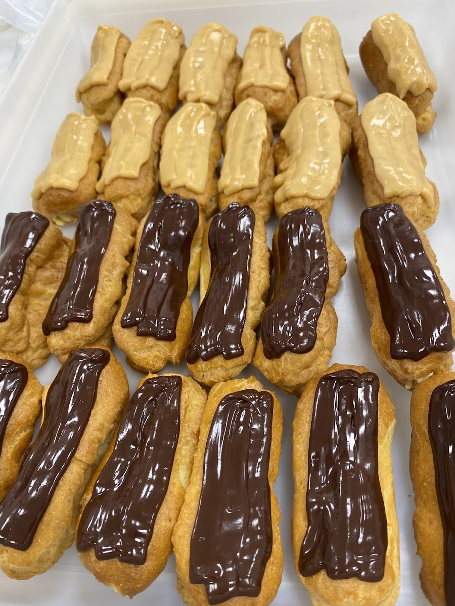 Traditional and salted caramel eclairs